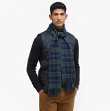 Barbour TARTAN LAMBSWOOL Mens Winter Olive Night front view worn by model with quilted vest.