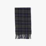 Barbour TARTAN LAMBSWOOL Mens Winter Olive Night front view of a lambswool scarf with tartan pattern.