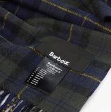 Barbour TARTAN LAMBSWOOL Mens Winter Olive Night detail view of scarf fabric and label