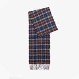 Barbour TARTAN LAMBSWOOL Mens Winter Oak Tartan front view of scarf in plaid design, featuring blue and brown colors.