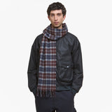 Barbour TARTAN LAMBSWOOL Mens Winter Oak Tartan scarf draped on a model, displaying the tartan pattern in front view.