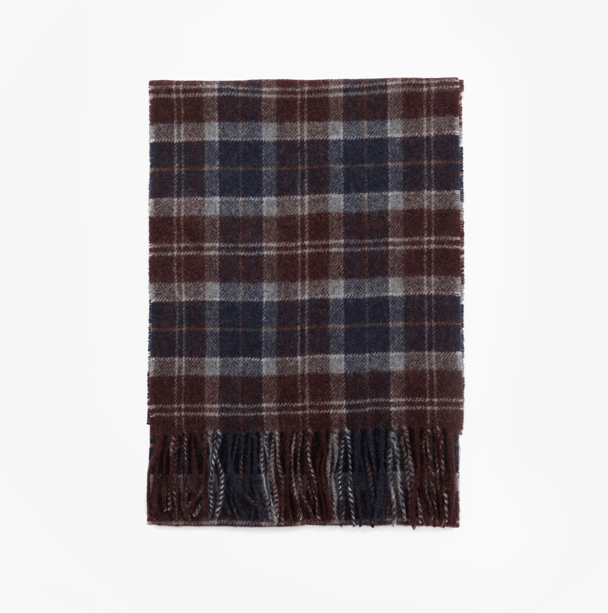 Barbour TARTAN LAMBSWOOL Mens Winter Oak Tartan front view, showcasing the rich check pattern and soft lambswool texture.