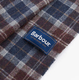 Barbour TARTAN LAMBSWOOL Mens Winter Oak Tartan detail view showing fabric pattern and logo.
