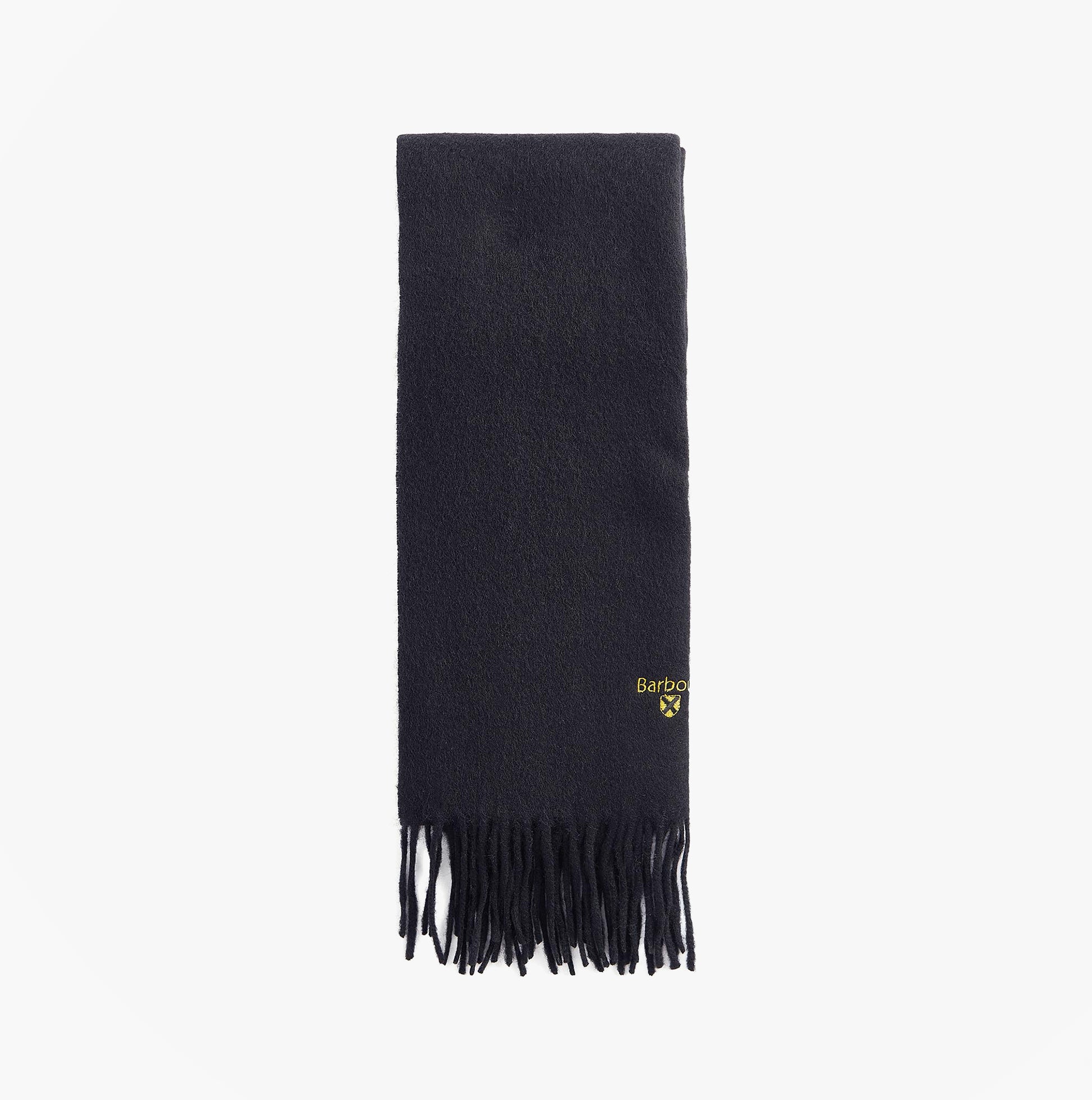Barbour PLAIN LAMBSWOOL Mens Winter Black front view showing soft lambswool and brand logo.
