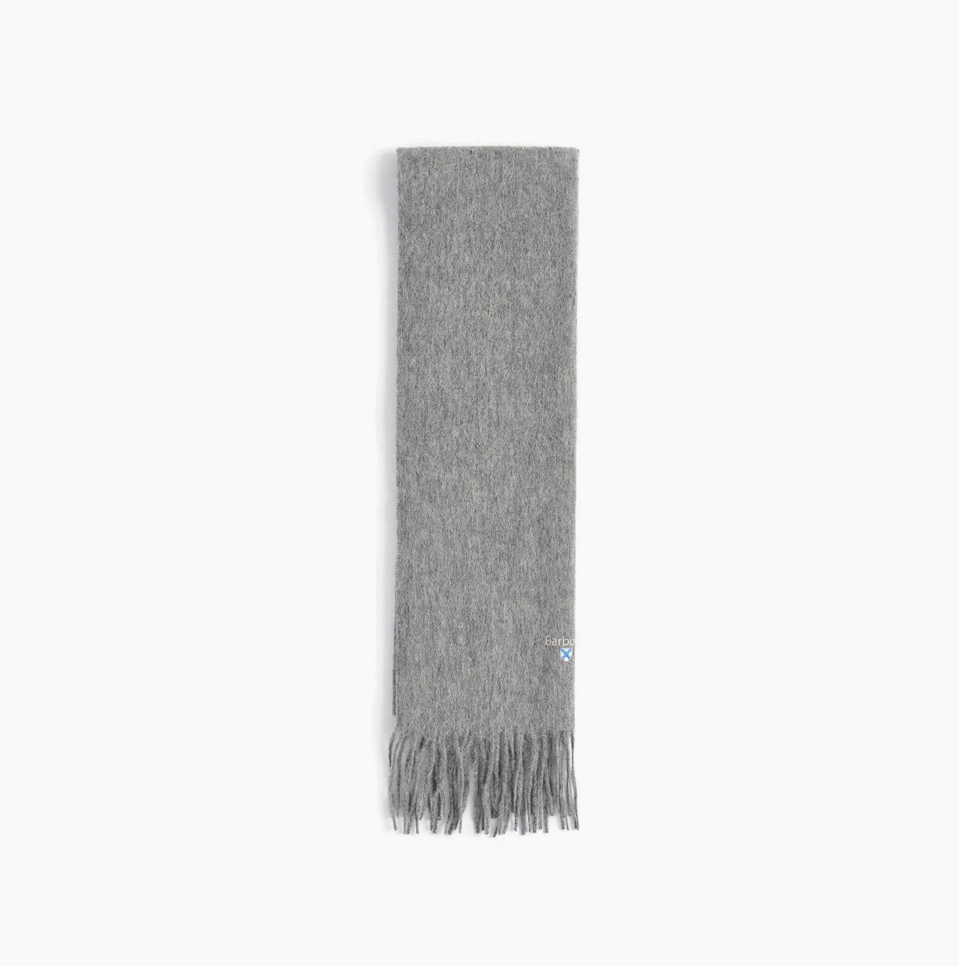 Barbour PLAIN LAMBSWOOL Mens Winter Grey Marl front view of the scarf, 100% lambswool, soft winter accessory.