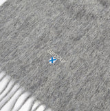 Barbour PLAIN LAMBSWOOL Mens Winter Grey Marl detail view showing logo on scarf fabric