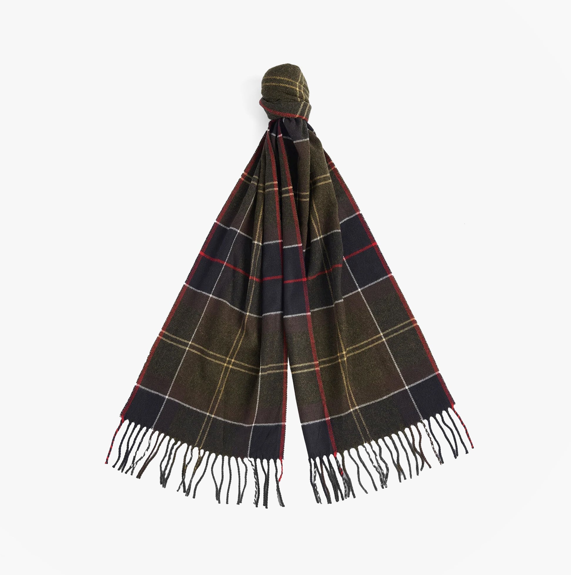 Barbour GALINGALE Unisex Adults Tartan Scarf Classic, front view, showcasing woven design and tasselled hem.