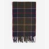 Barbour GALINGALE Unisex Adults Tartan Scarf Classic, front view, green and navy plaid design, tasselled hem.