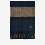 Barbour WESTERDALE Scarf Unisex Adults Green Loch front view showing oversized check design and brand label.