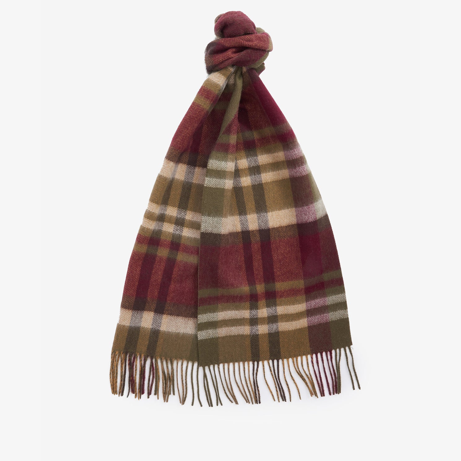 Barbour FIELD REVERSIBLE Scarf Unisex Adults Army Green, detail view showing woven design and fringe edges.