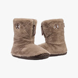 Bedroom Athletics MONROE Womens Slipper Boots Taupe / Deep Taupe front view, faux fur upper, round toe, ankle height.