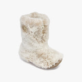 Bedroom Athletics COLE Womens Slipper Boots Ferret side view of faux fur slipper boots with round toe and pull-on design.
