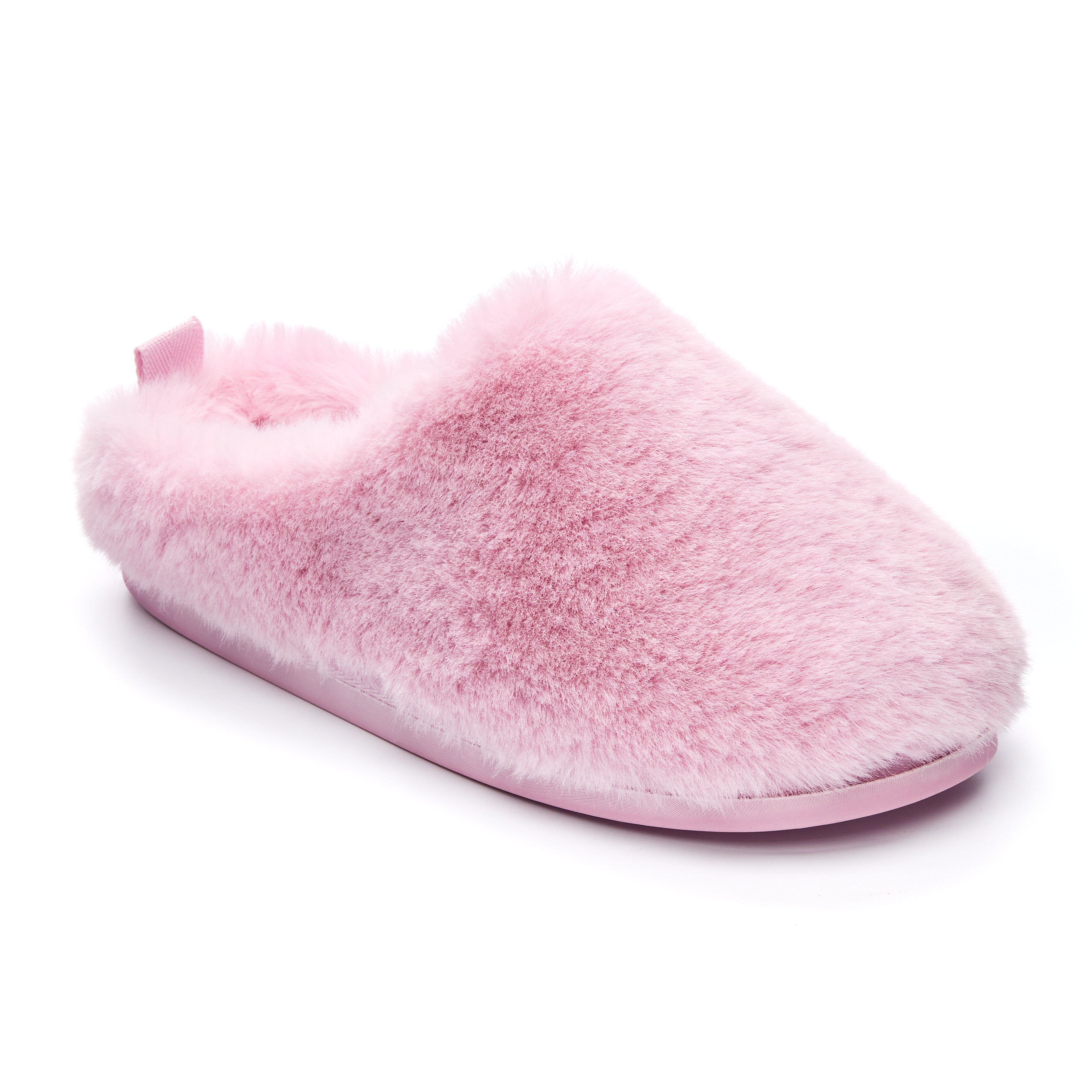 Bedroom Athletics ARIANA Womens Slipper Boots Pink side view fuzzy faux fur mules for comfort and warmth.
