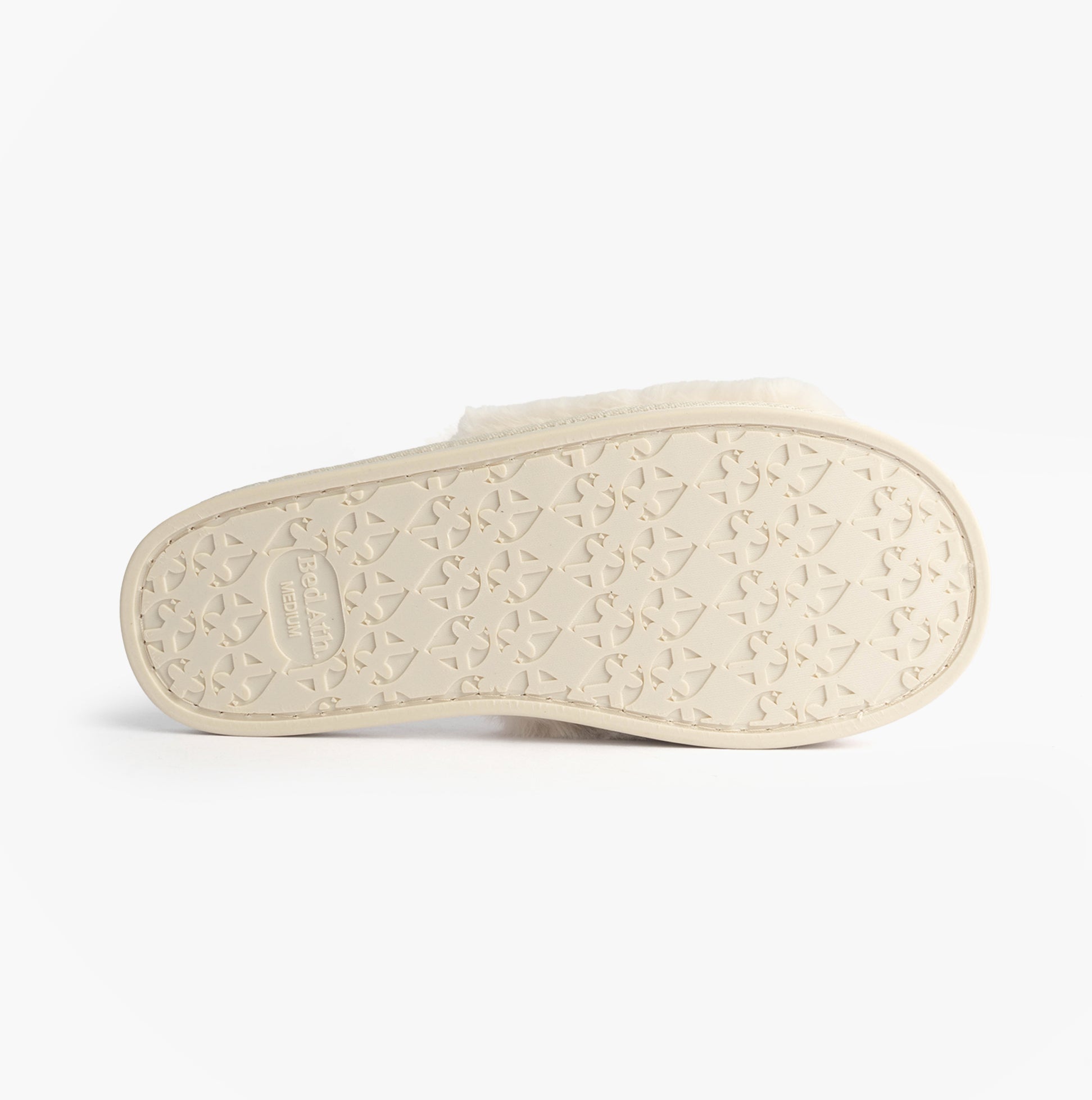 Bedroom Athletics ERIN Womens Slipper Sliders Cream bottom view featuring rubber sole with textured design.
