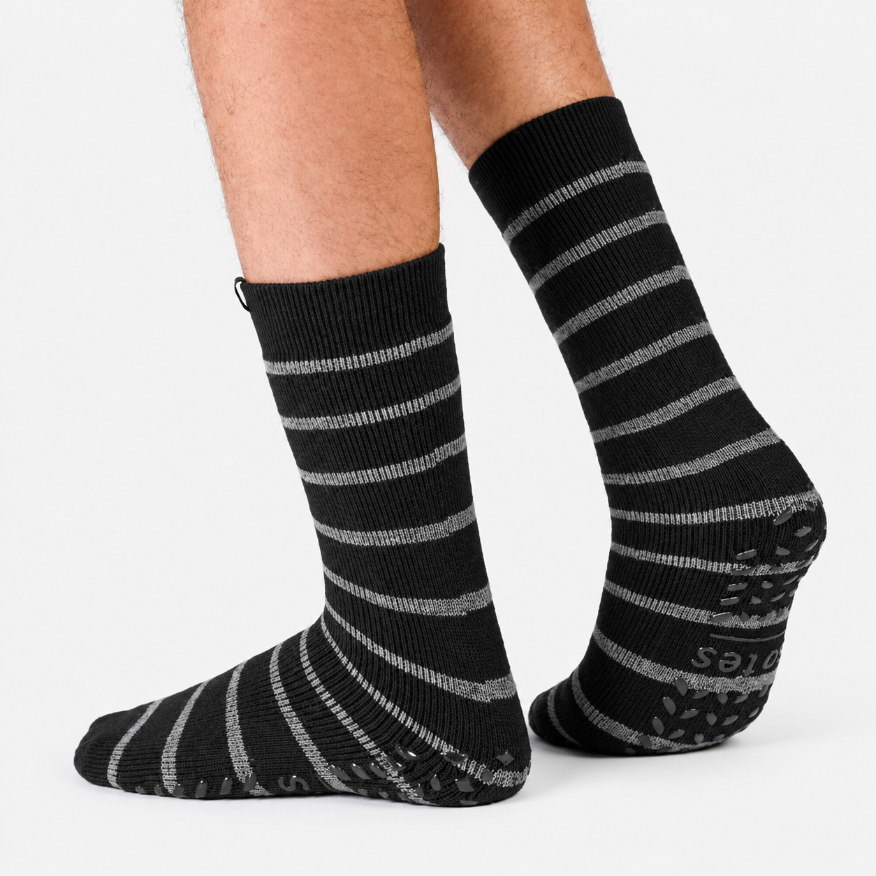 Totes Toasties THERMAL BRUSHED ORIGINAL SLIPPER SOCKS (TWIN PACK) Mens Thermal Socks Grey / Black Stripe