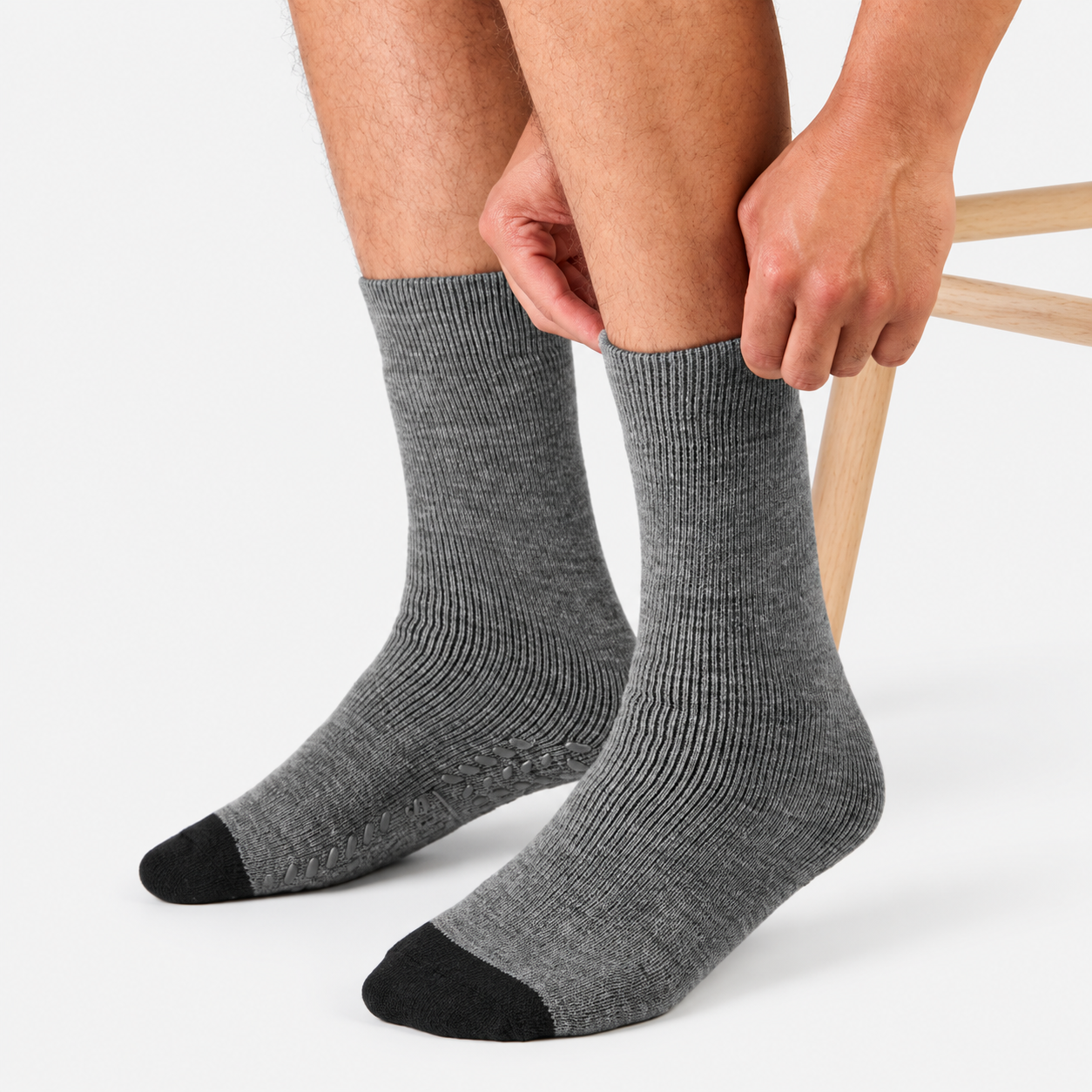 Totes Toasties THERMAL BRUSHED ORIGINAL SLIPPER SOCKS (TWIN PACK) Mens Thermal Socks Grey / Black Stripe