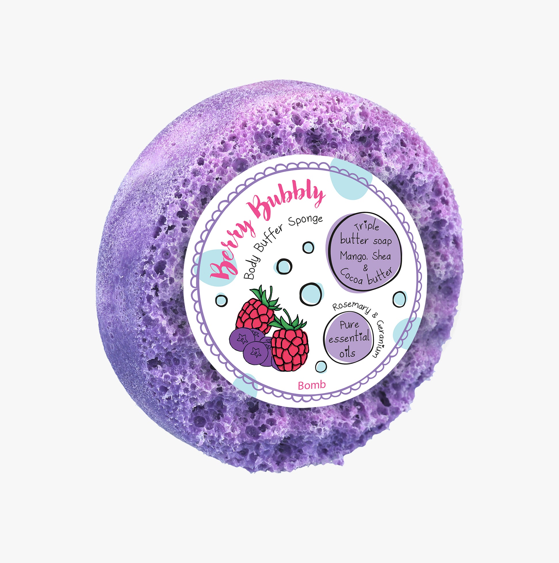 Bomb Cosmetics Berry Bubbly Body Buffer Soap Shower Sponge