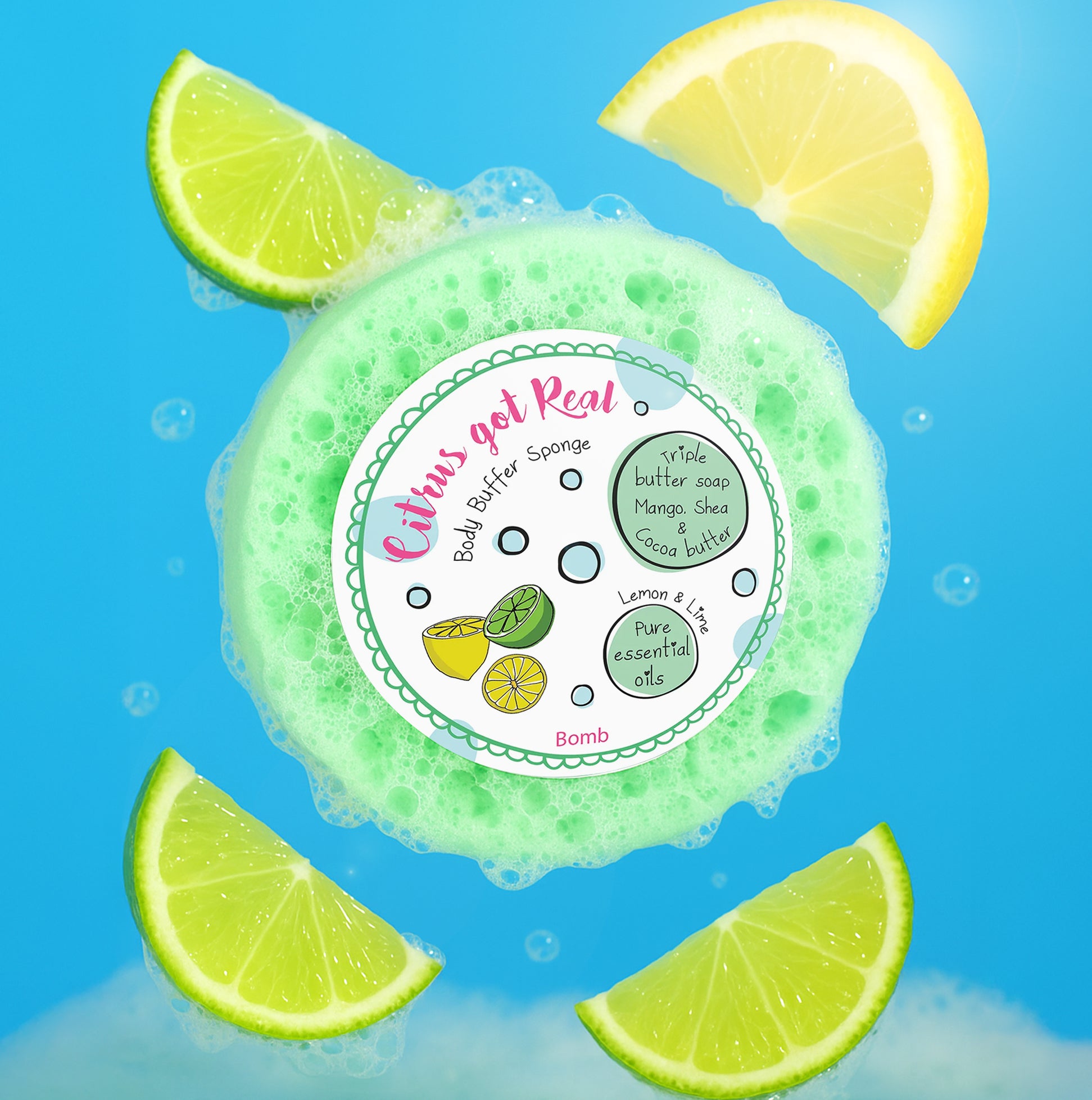 Bomb Cosmetics Citrus Got Real Body Buffer Soap Shower Sponge