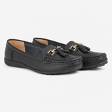 CAMILLA Womens Leather Tassle Loafers Black