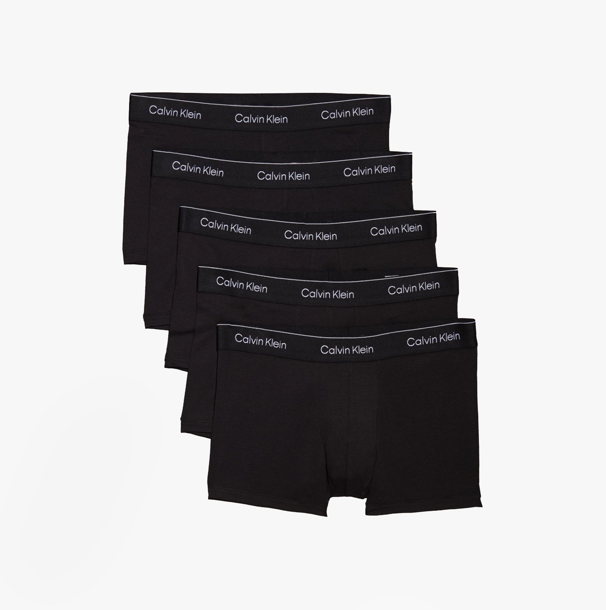 Calvin Klein BOXER BRIEF Mens 5 Pack Microfibre Stretch Black, front view showing five black boxer briefs stacked.