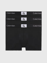 Calvin Klein CK96 3 Pack Mens Trunks Black front view displaying three trunks with signature CK waistband.