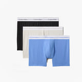 Calvin Klein ICON MODAL MESH 3 Pack Mens Boxer Briefs Multicoloured front view showcasing black, white, and blue colors.