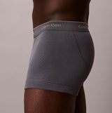 Calvin Klein TRUNK 3 Pack Mens Cotton Classics Multicoloured side view of grey trunk with logo waistband.