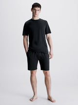 Calvin Klein SHORT SET Mens Black front view showcasing t-shirt and shorts, 95% Cotton, 5% Elastane, regular fit.
