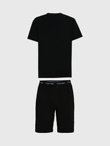 Calvin Klein SHORT SET Mens Black front view showing black t-shirt and shorts with logo waistband.