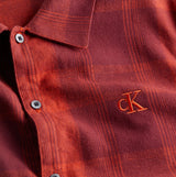 Calvin Klein FLANNEL Mens Pyjama Set Red detail view showcasing soft cotton flannel fabric and CK embroidery.