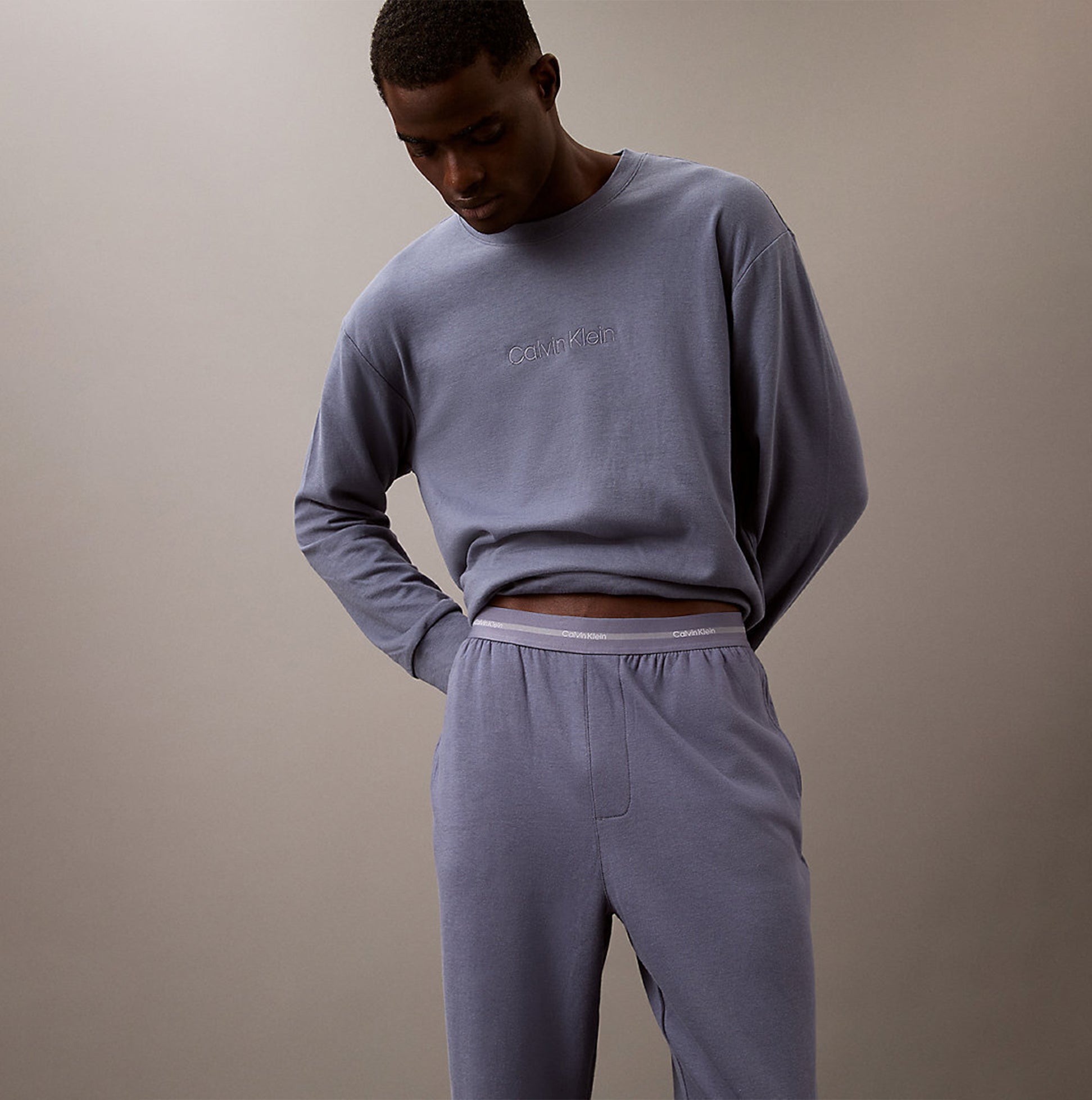 Calvin Klein ICON COTTON TERRY Mens Lounge Joggers Grisaille front view showcasing comfort and style.