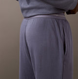 Calvin Klein ICON COTTON TERRY Mens Lounge Joggers Grisaille side view showcasing rib-knit cuffs and CK signature elastic waistband.
