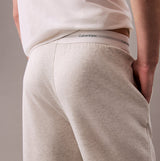 Calvin Klein ICON COTTON TERRY Mens Lounge Joggers Grey Heather back view showing CK signature waistband and rib-knit cuffs.