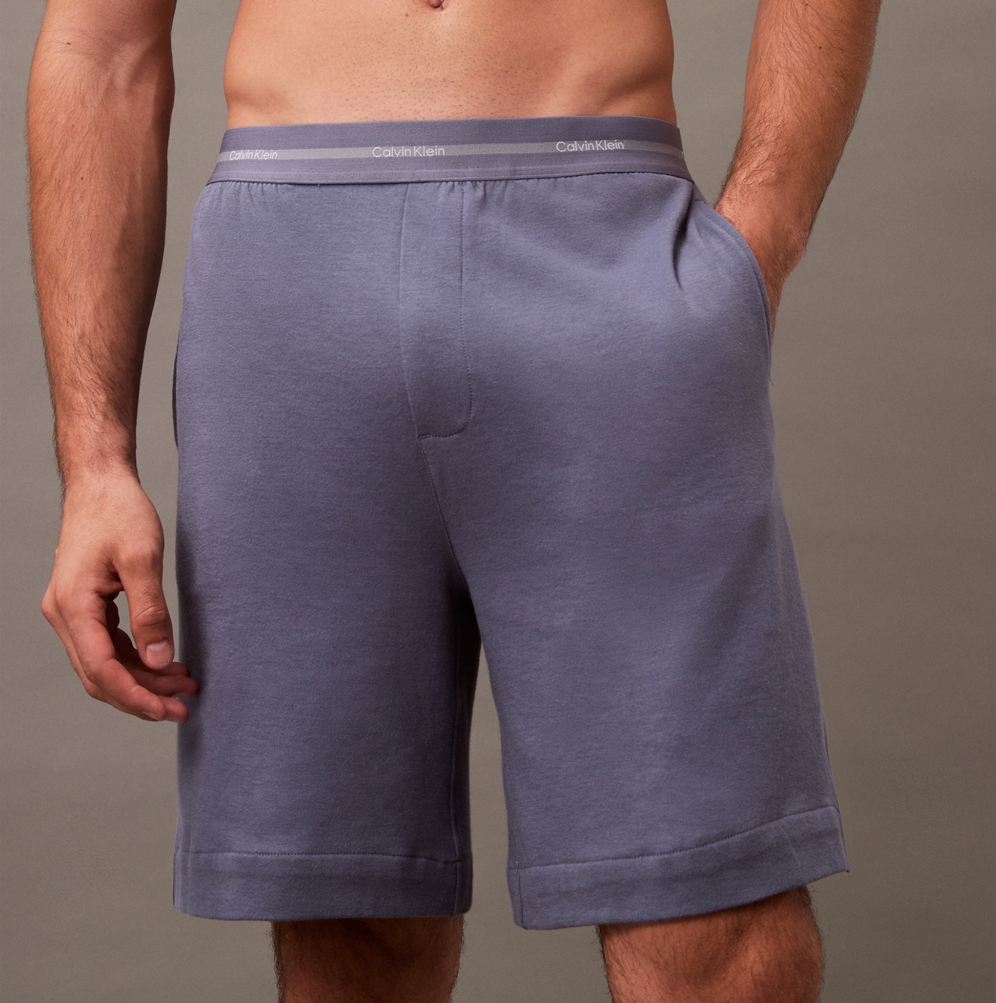 Calvin Klein SLEEP SHORT Mens Grisaille back view showing elastic waistband and side seam pockets.