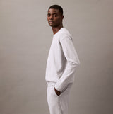 Calvin Klein ICON COTTON TERRY Mens Sweatshirt Medium Grey Heather side view showcasing crew neckline and rib-knit details.