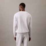 Calvin Klein ICON COTTON TERRY Mens Sweatshirt Medium Grey Heather back view showcasing rib-knit details and fit.