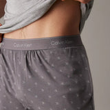 Calvin Klein ICON COTTON STRETCH Mens Lounge Shorts Diamond Logo/Smoked Pearl side view showing CK signature waistband