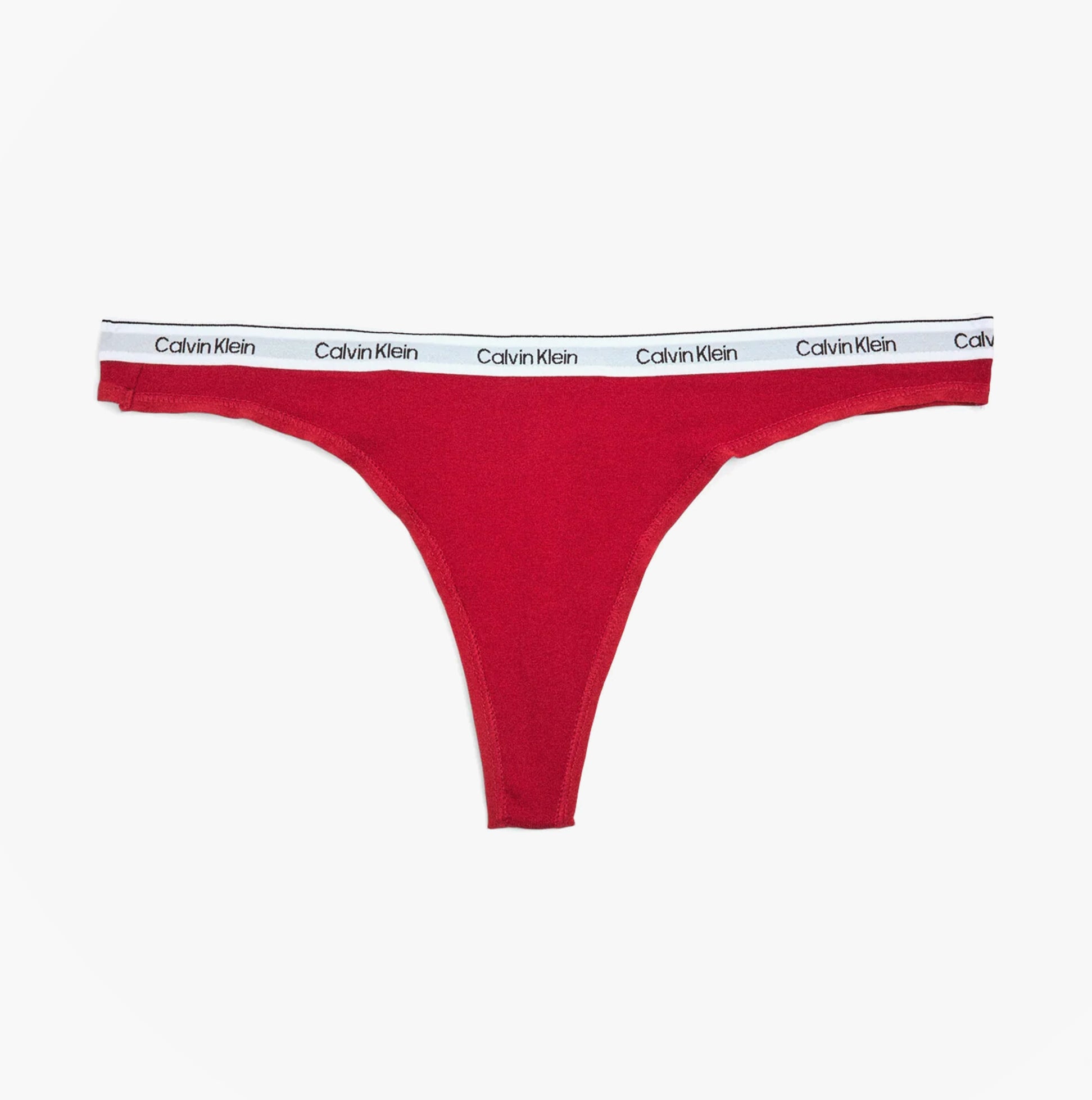 Calvin Klein ICON LOGO Womens Thong Molten front view, red color, featuring CK signature elastic waistband.