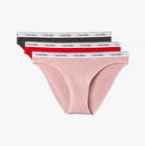 Calvin Klein 000QD5207E BIKINI 3 PACK Womens Briefs Multicoloured front view showing pink, red, and black briefs.
