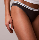 Calvin Klein 000QD5207E BIKINI 3 PACK Womens Briefs Multicoloured side view of dark grey bikini briefs with logo waistband.