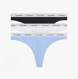 Calvin Klein Icon Cotton Modal Womens 3 Pack Thong Multi front view displaying black, white, and light blue thongs.