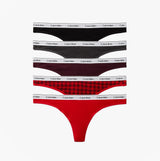 Calvin Klein THONG 5 PACK Womens Thong Multicoloured front view featuring black, purple, red and patterned designs.