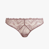 Calvin Klein CK INSTINCT Womens Bikinis Vintage Pink front view showcasing delicate lace design and scalloped edges.