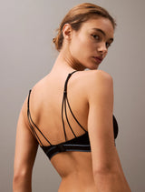 Calvin Klein TONAL LOGO COTTON Womens Bralette Black back view showing strappy design and comfortable fit.