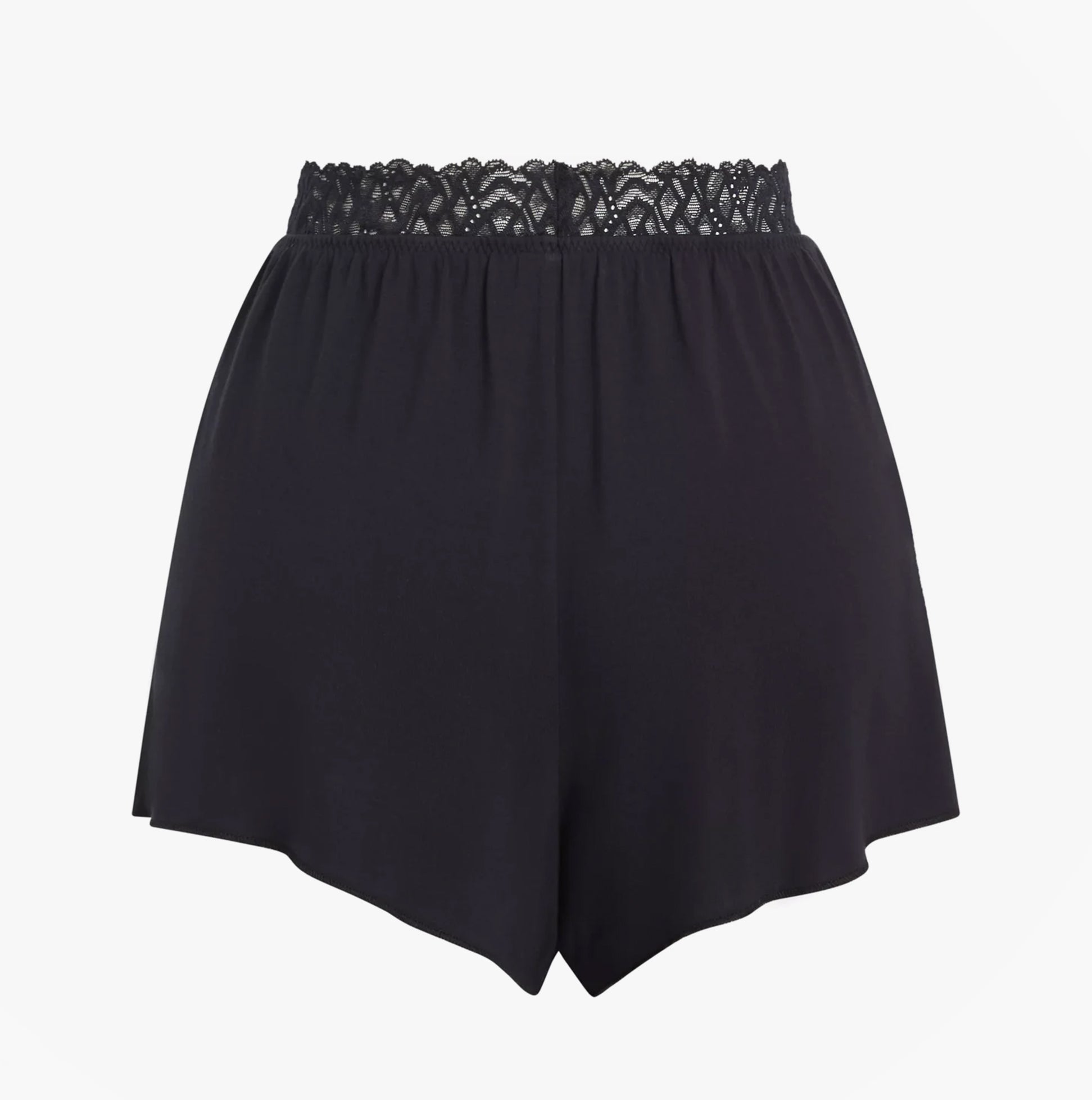 Calvin Klein CK ATTRACTION SLEEP Womens Shorts Black front view featuring lace waistband and soft fabric.