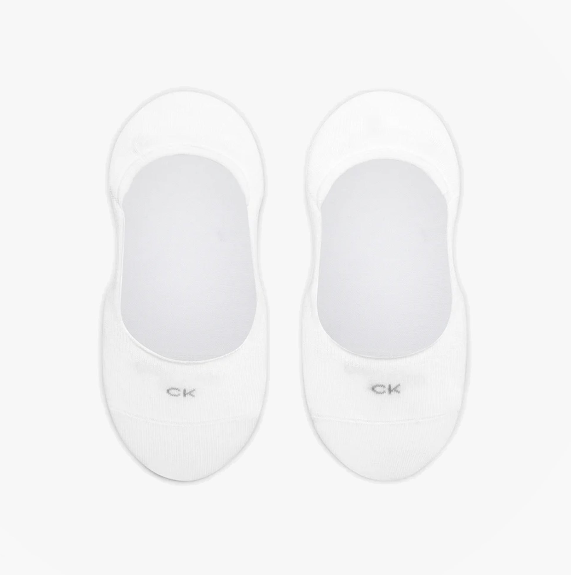 Calvin Klein 2 Pack Womens Invisible Socks White top view showcasing soft cotton blend design.