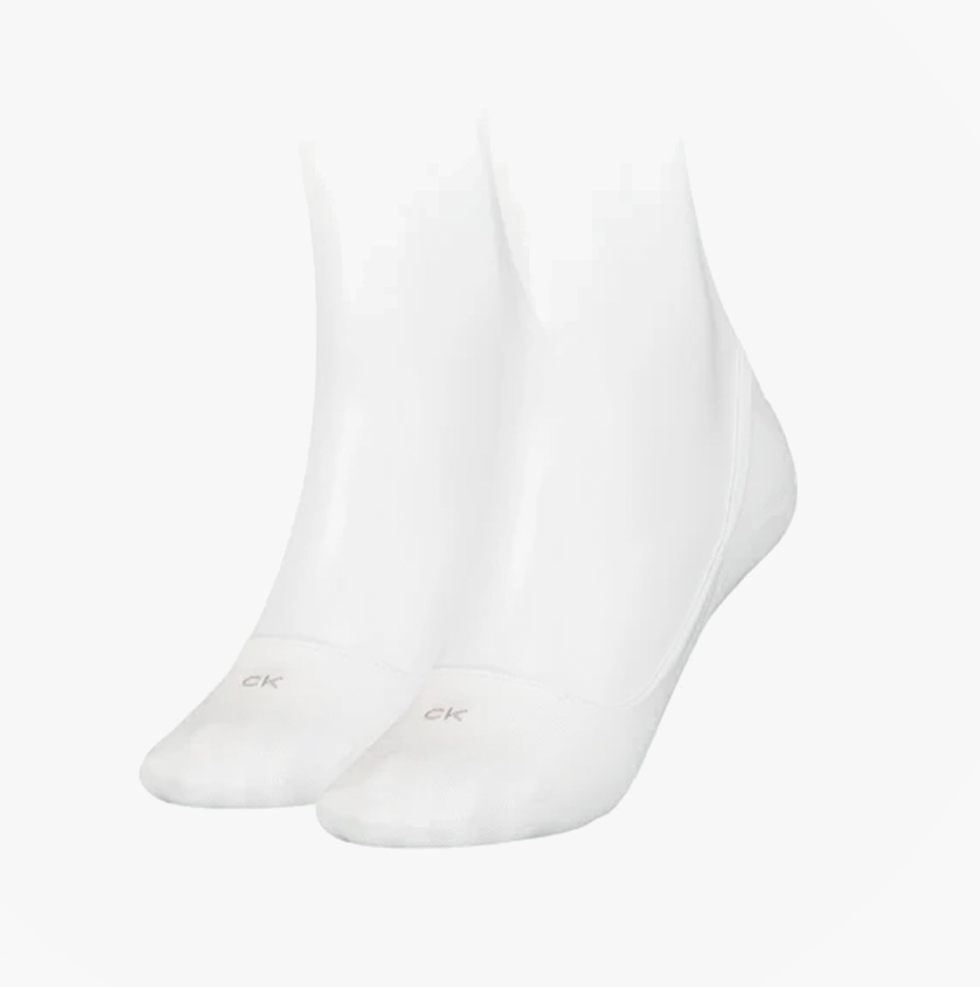 Calvin Klein 2 Pack Womens Invisible Socks White front view showcasing soft, lightweight material.