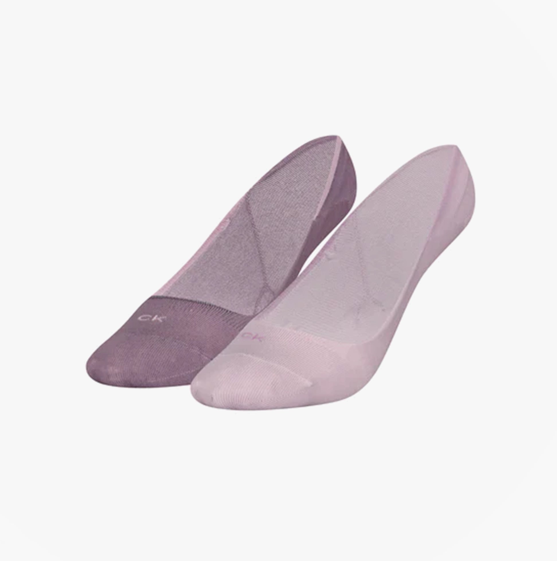 Calvin Klein 2 Pack Womens Invisible Socks Lilac side view showcasing soft, seamless design in light purple shades.