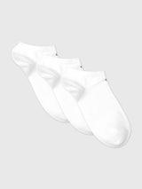 Calvin Klein 3 Pack Womens Ankle Trainer Socks White side view of three pairs.