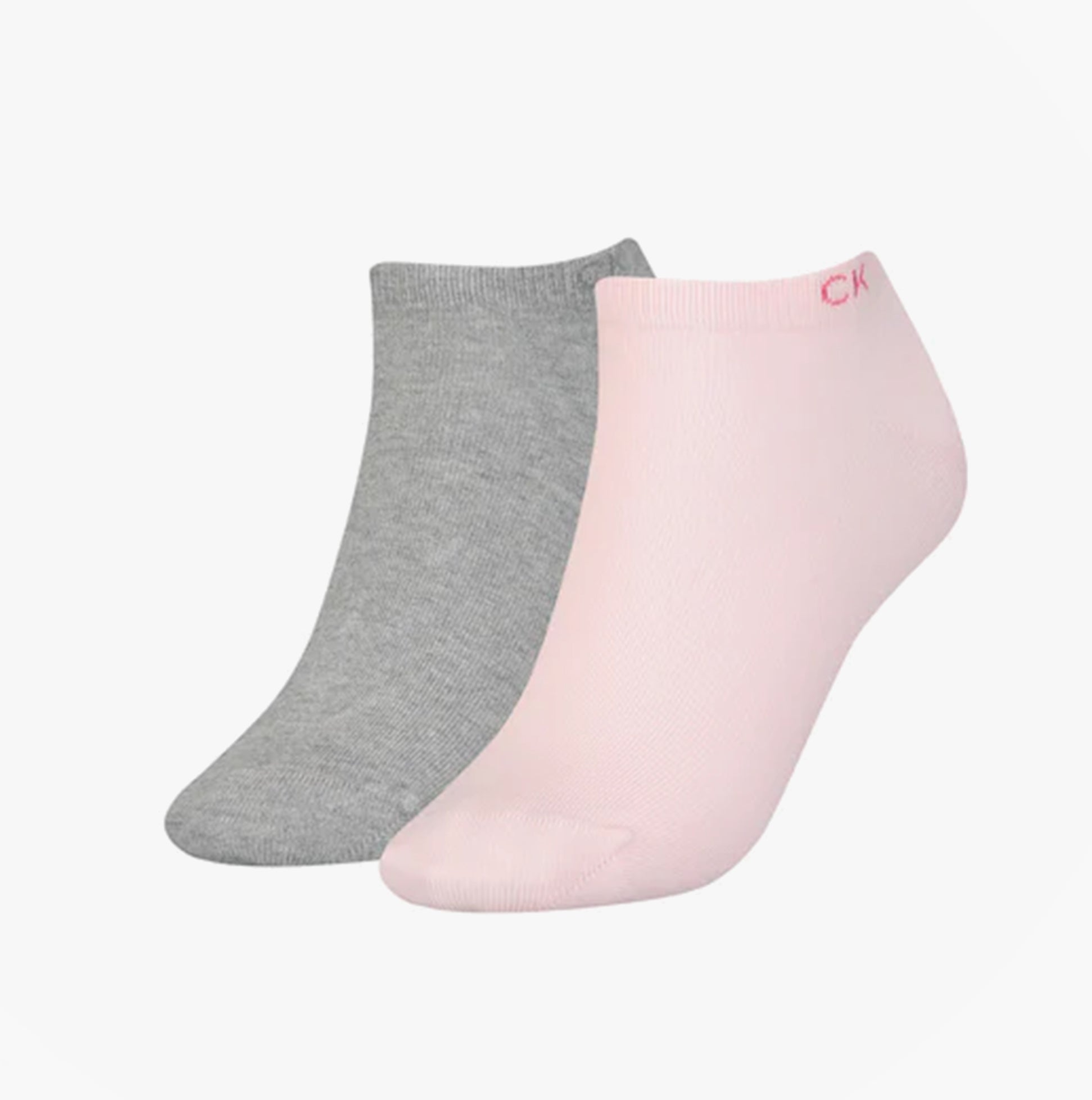 Calvin Klein 2 Pack Womens Ankle Trainer Socks Pink Combo front view featuring pink and gray ankle socks.